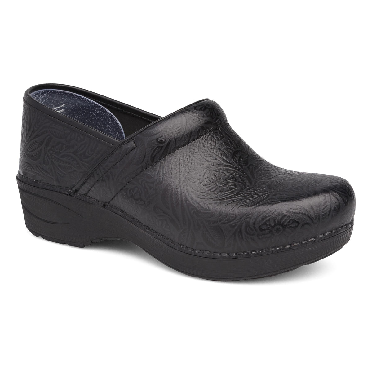Black Floral Tooled Clog,36