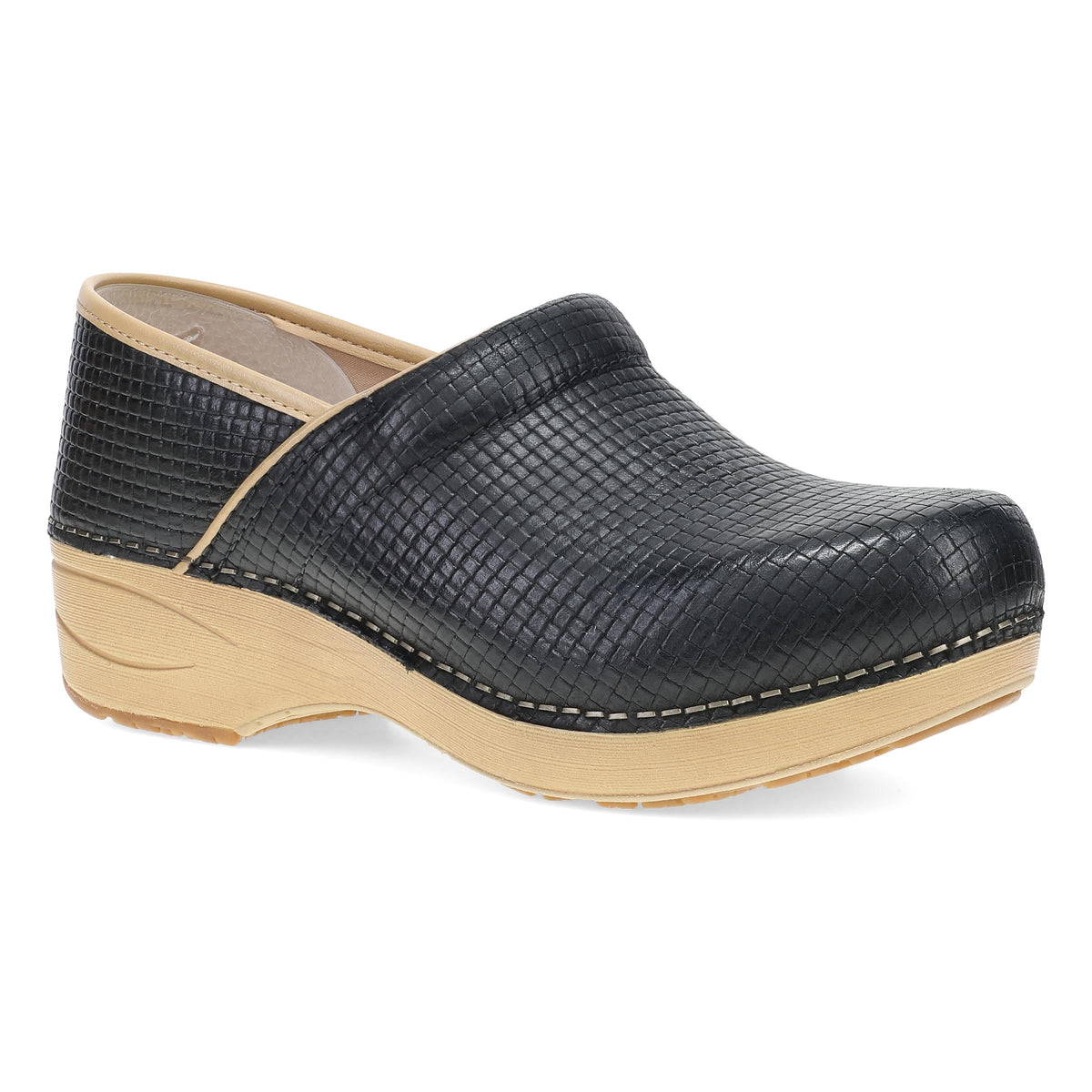 Black Woven Leather Clog,36